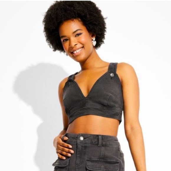 wild fable Tops - Wild Fable Denim Crop Top NWT Gray / Black 🩶🖤 Size M